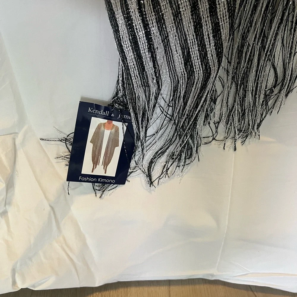 Black/White/Silver Striped kimono or cover up - Picture 2 of 4